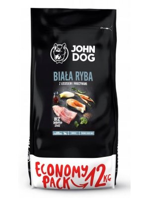 John Dog Karma Sucha Premium Biała Ryba z Łososiem i Warzywami dla Psów Średnich i Dużych 12kg