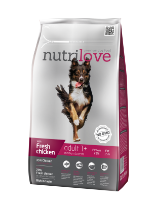 Nutrilove Premium dla psa ADULT M ze świeżym kurczakiem 8kg